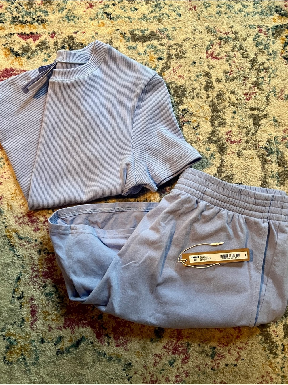 🫐💜SKIMS Set, Blue Violet Cotton Jersey Ribbed T-Shirt & Classic Short💜🫐